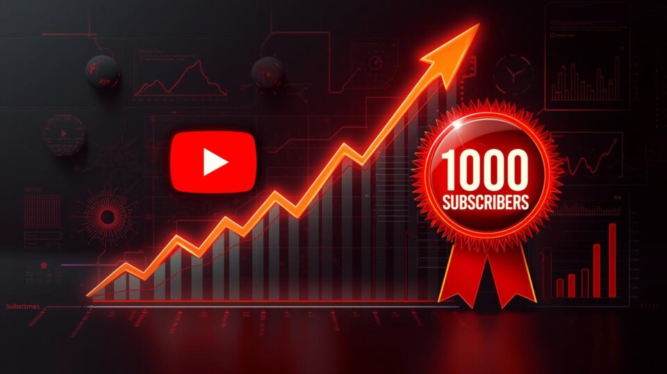 featured image showing how to get 1000 YouTube subscribers fast with subscriber graph and YouTube growth visuals